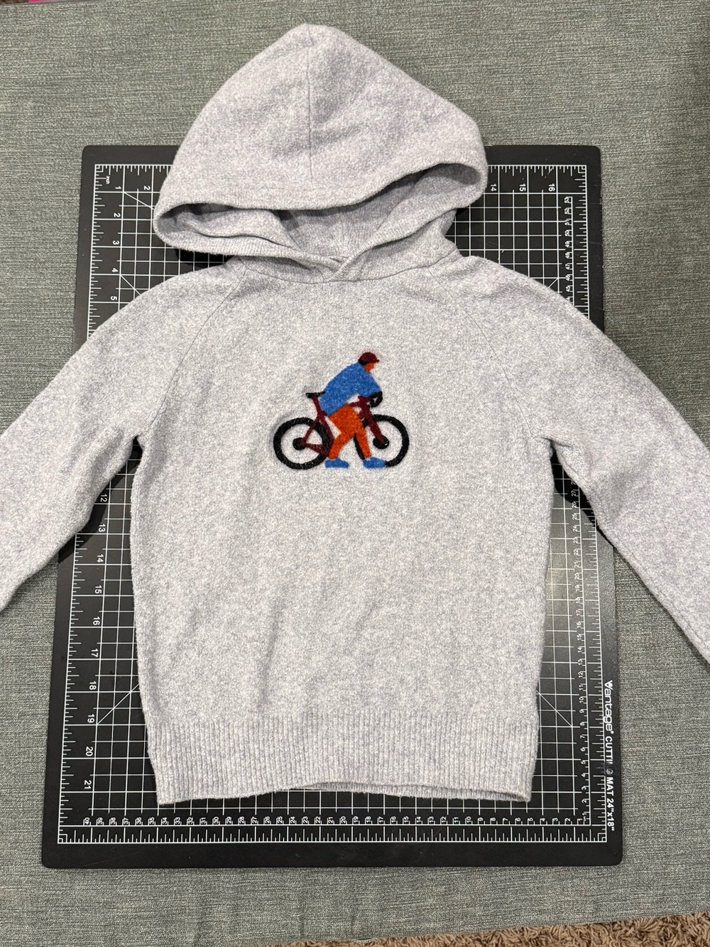 AO76 Kids Grey Hoodie with Embroidered Bike Cyclist - Jones Hoodie Velo